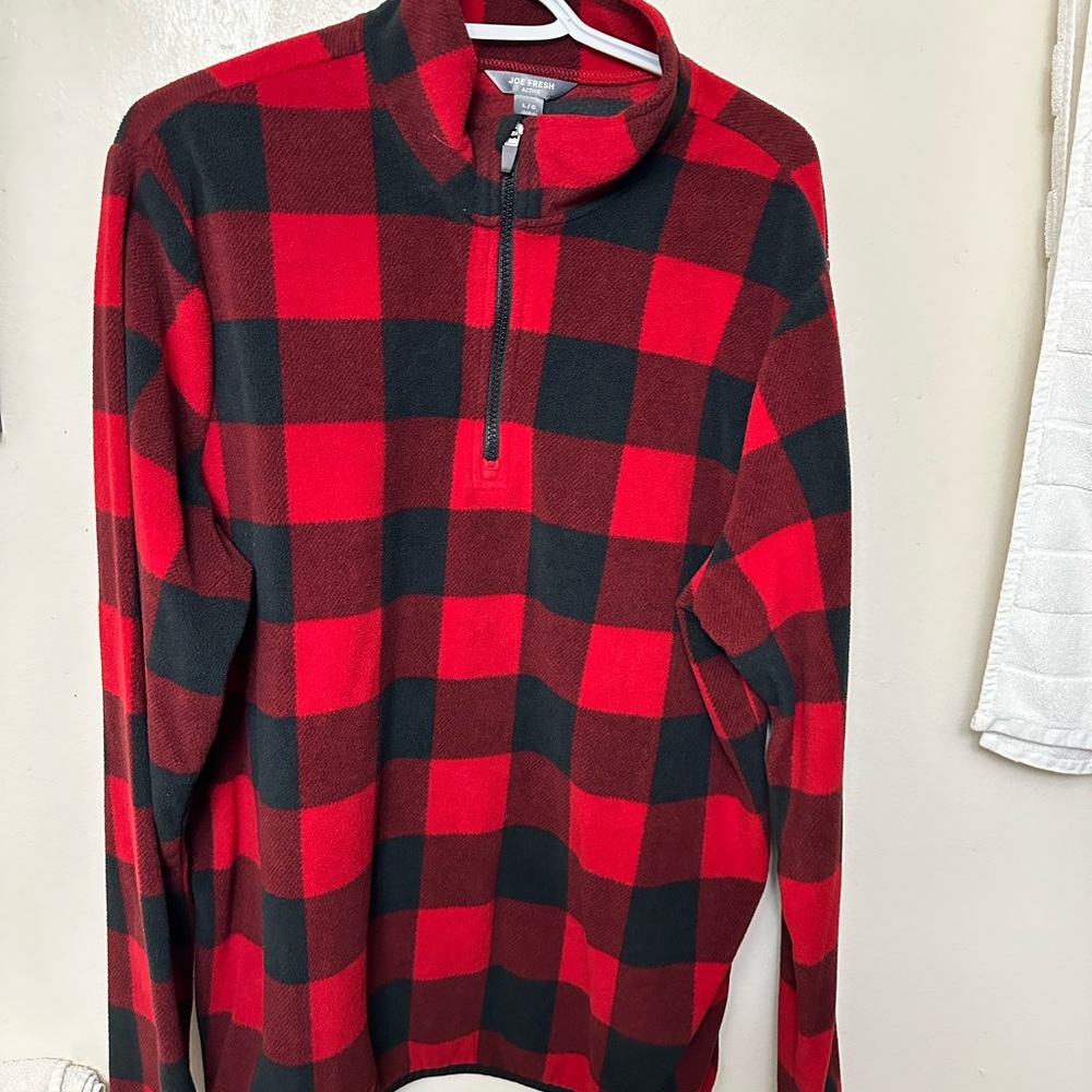 Joe Fresh Men's Red and Black Zip-Up Sweater